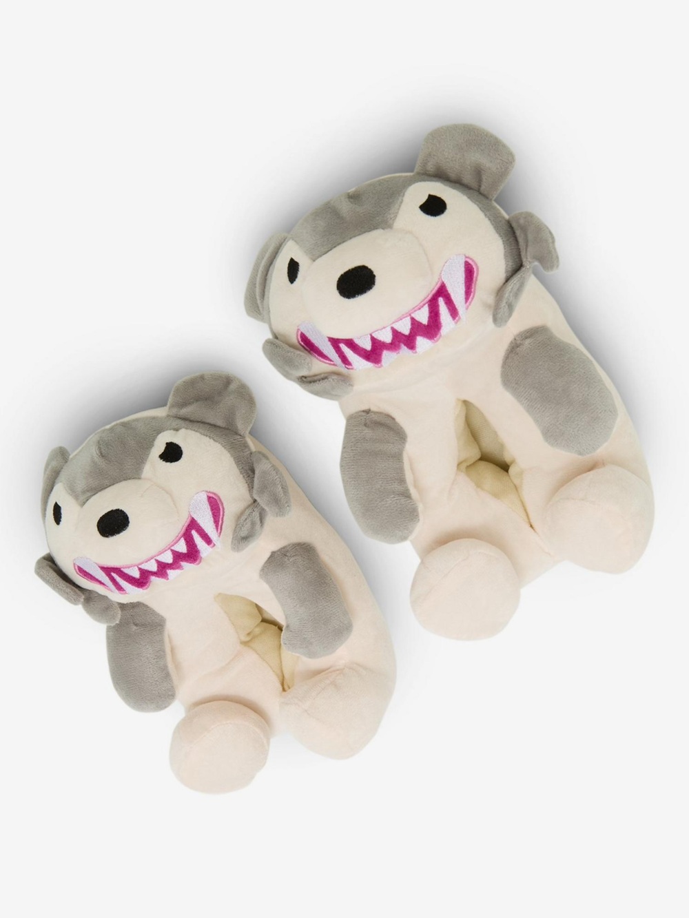 Deddy Bears Wolf Plush Slippers - Gray & Cream size M/L